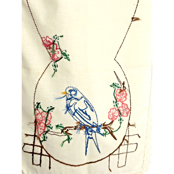 Dresser Scarf Table Runner Parrot Bird Vintage Linen Handmade Needlepoint 42x14" - Picture 6 of 6